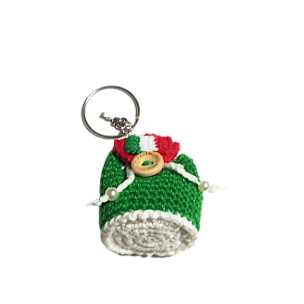 Portachiavi zainetto tricolore ad uncinetto 5.5x6.5 cm