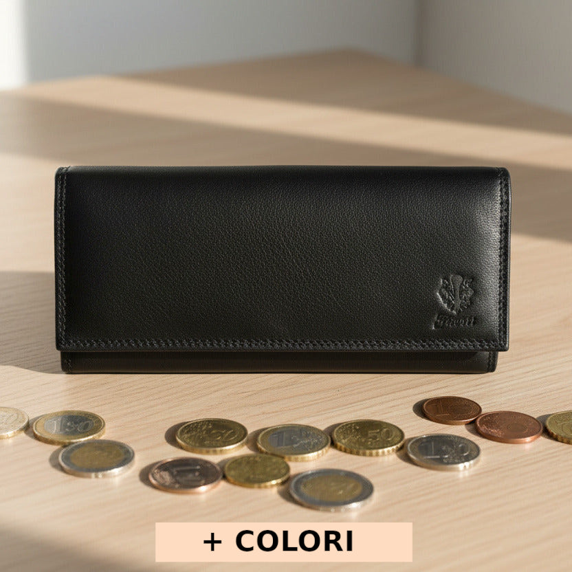 Portafoglio da donna Nero in vera pelle 19x11 cm - Aurora