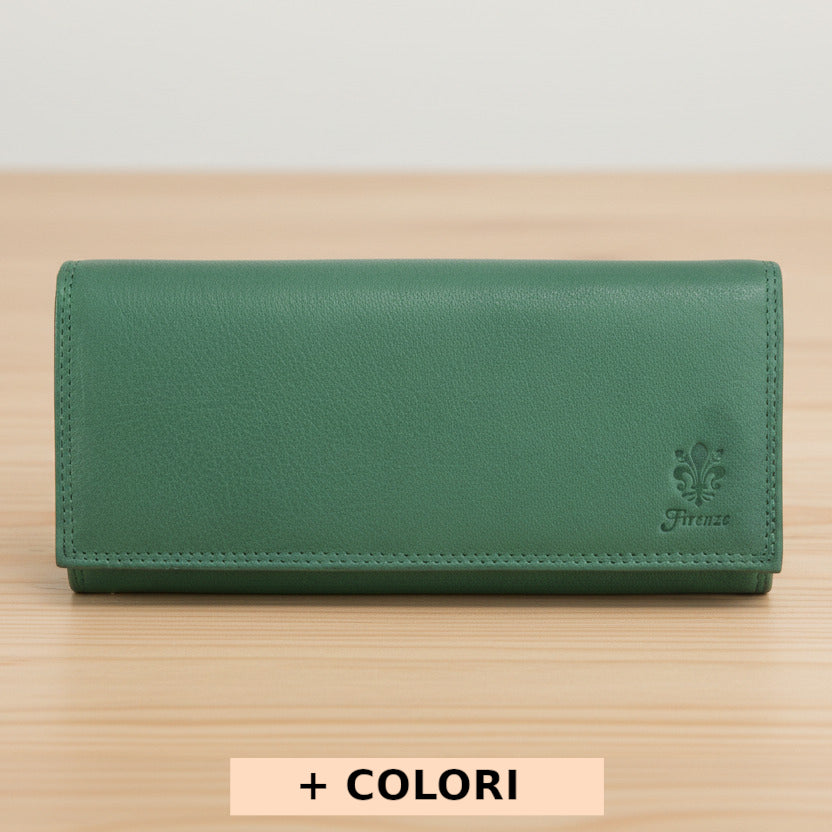 Portafoglio da donna Turchese in vera pelle 18.5x11 cm - Emilie