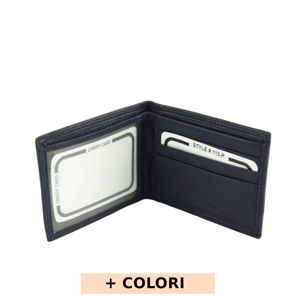 Portafoglio da uomo Blu Scuro in pelle 22x8 cm Leo Mini