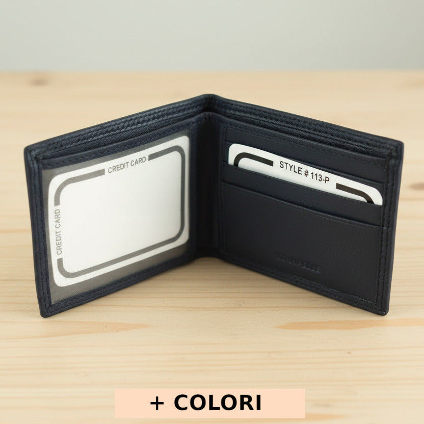 Portafoglio da uomo Blu Scuro in vera pelle 22x8 cm - Leo Mini