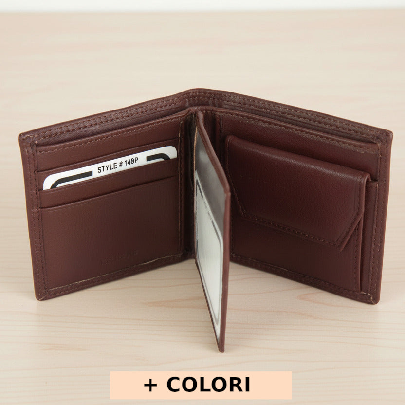 Portafoglio da uomo Marrone in vera pelle 21.5x8.5 cm - Primo