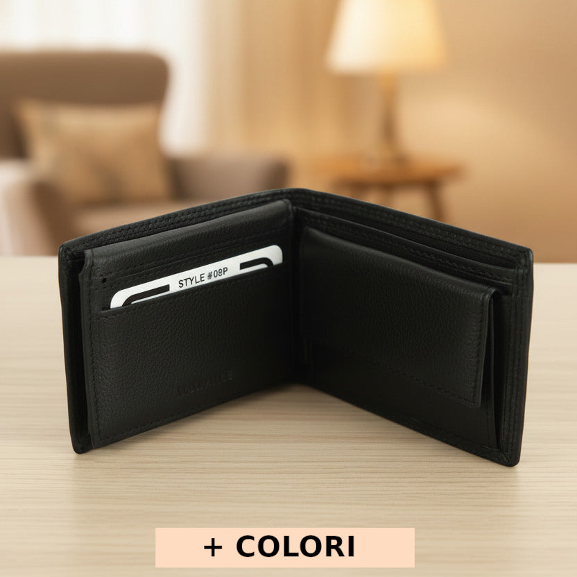 Portafoglio da uomo Nero in vera pelle 22x8 cm - Saffiro Mini