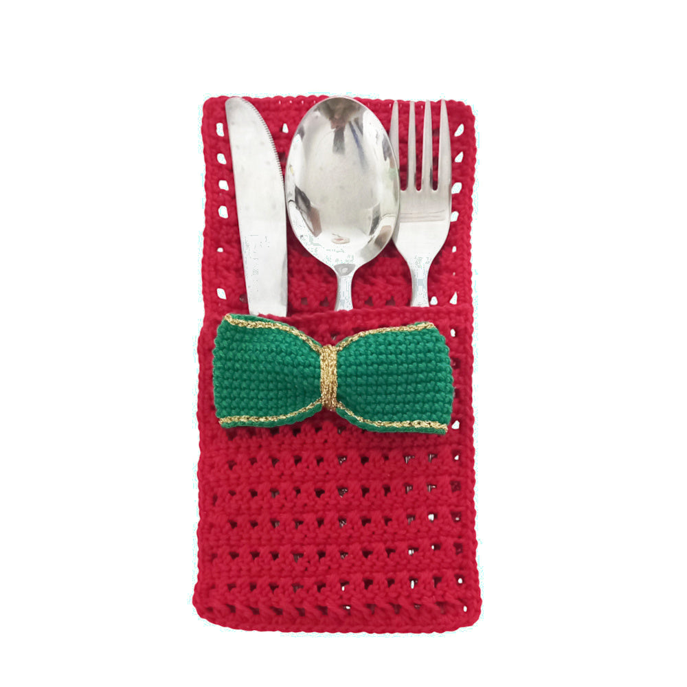 Portaposate di Natale rosso e verde ad uncinetto 11x21 cm