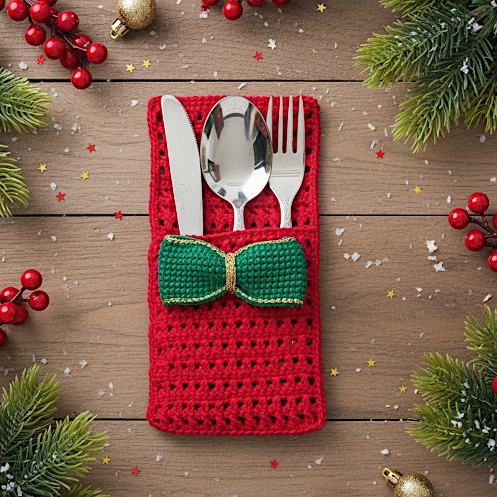 Portaposate di Natale rosso e verde ad uncinetto 11x21 cm