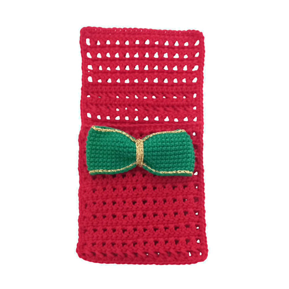 Portaposate di Natale rosso e verde ad uncinetto 11x21 cm