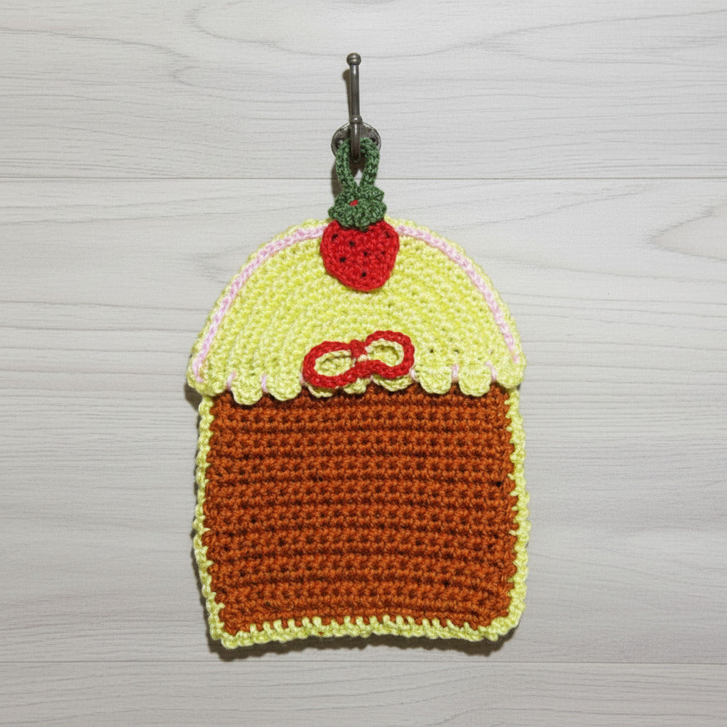 Presina Cupcake gialla e marrone ad uncinetto 11.5x18 cm