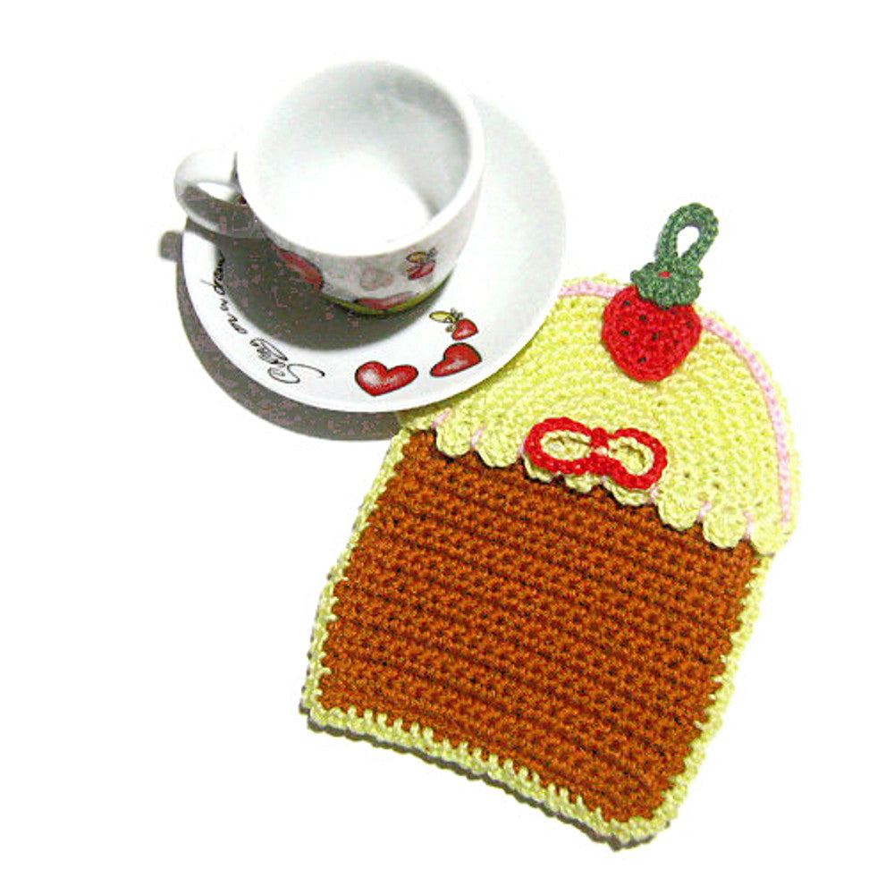 Presina Cupcake gialla e marrone ad uncinetto 11.5x18 cm