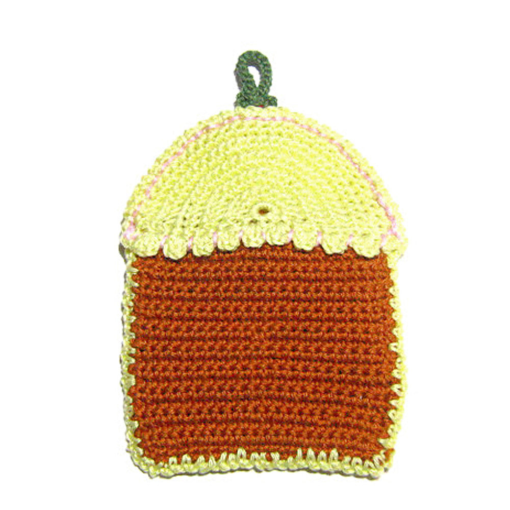 Presina Cupcake gialla e marrone ad uncinetto 11.5x18 cm