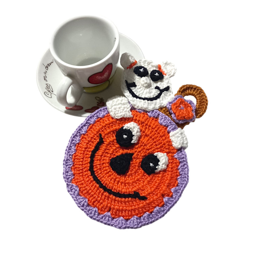 Presina Halloween zucca con fantasma ad uncinetto 11.5x17 cm