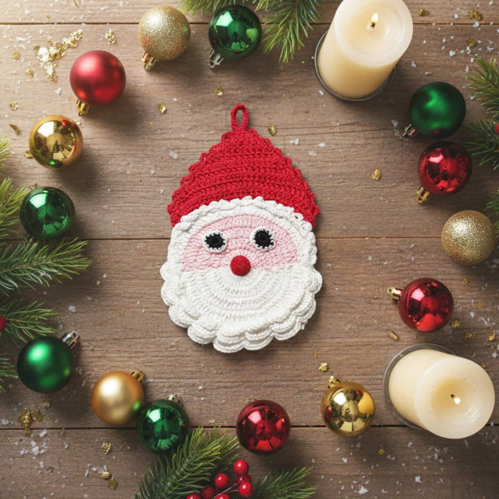 Presina a forma di Babbo Natale ad uncinetto 11.5x19 cm