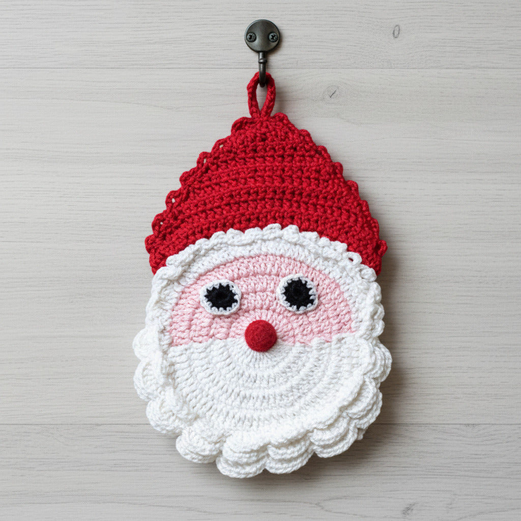 Presina a forma di Babbo Natale ad uncinetto 11.5x19 cm