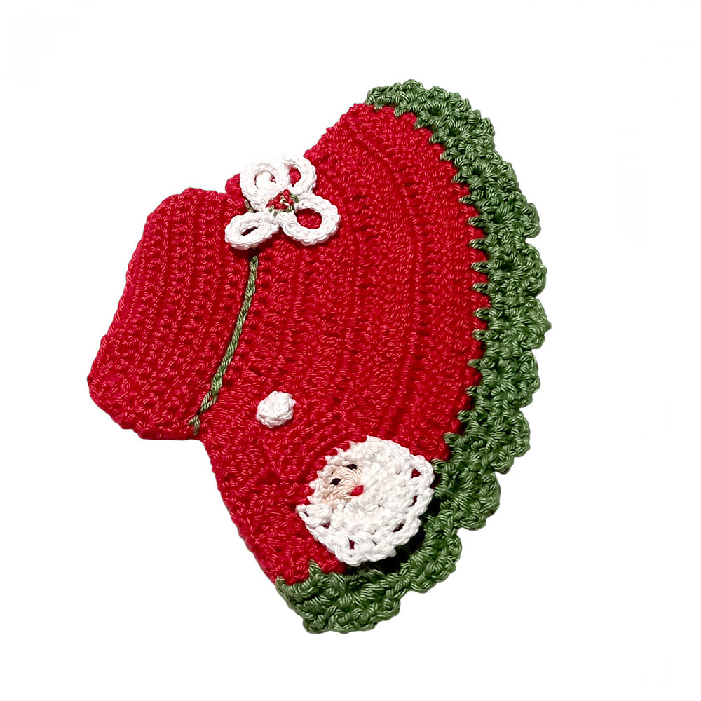 Presina cappello rosso con Babbo Natale ad uncinetto 12.5x18 cm