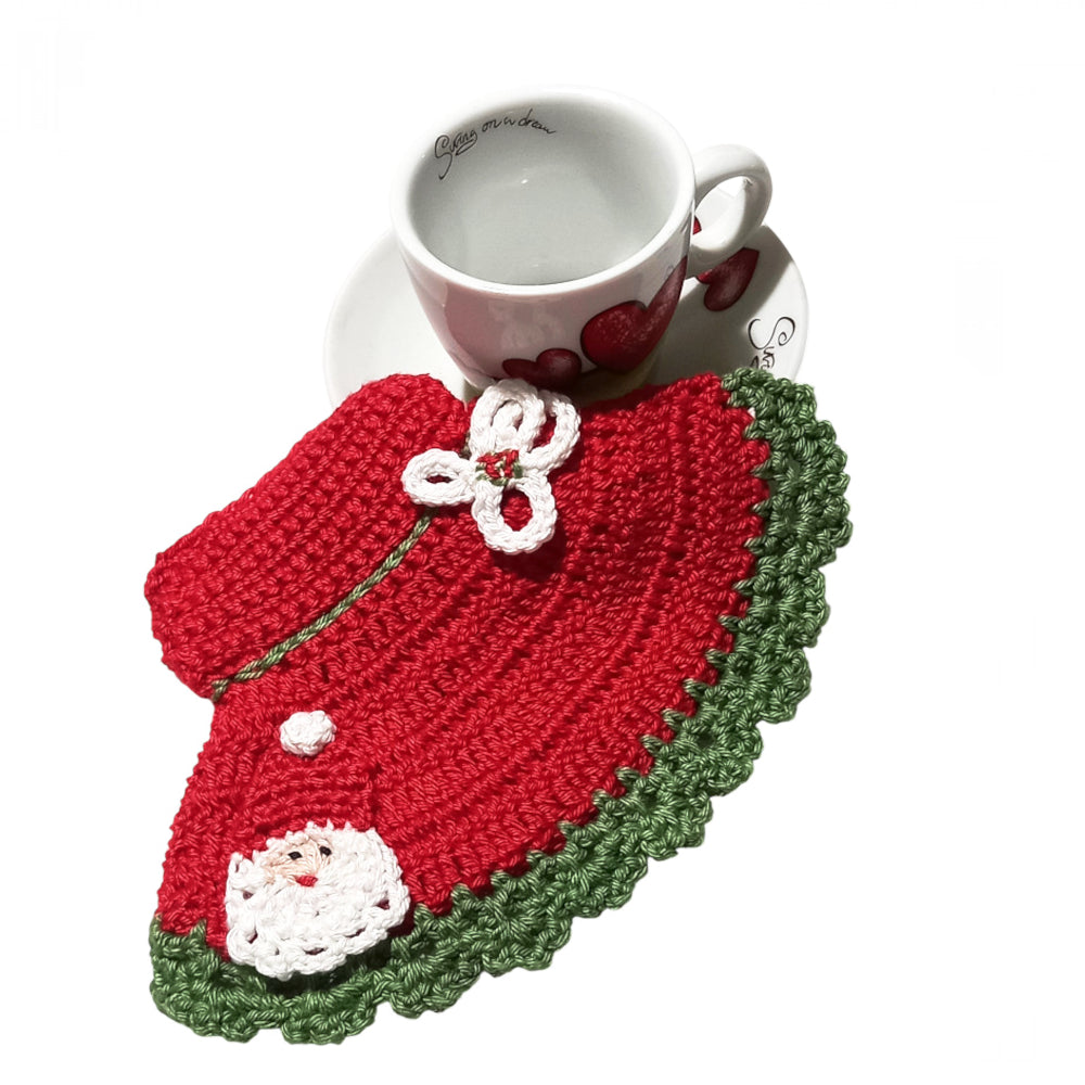 Presina cappello rosso con Babbo Natale ad uncinetto 12.5x18 cm