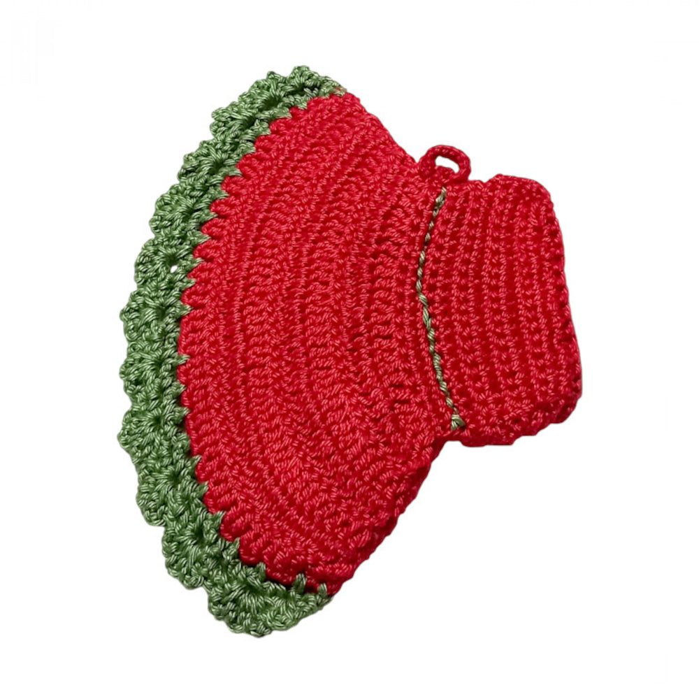 Presina cappello rosso con Babbo Natale ad uncinetto 12.5x18 cm