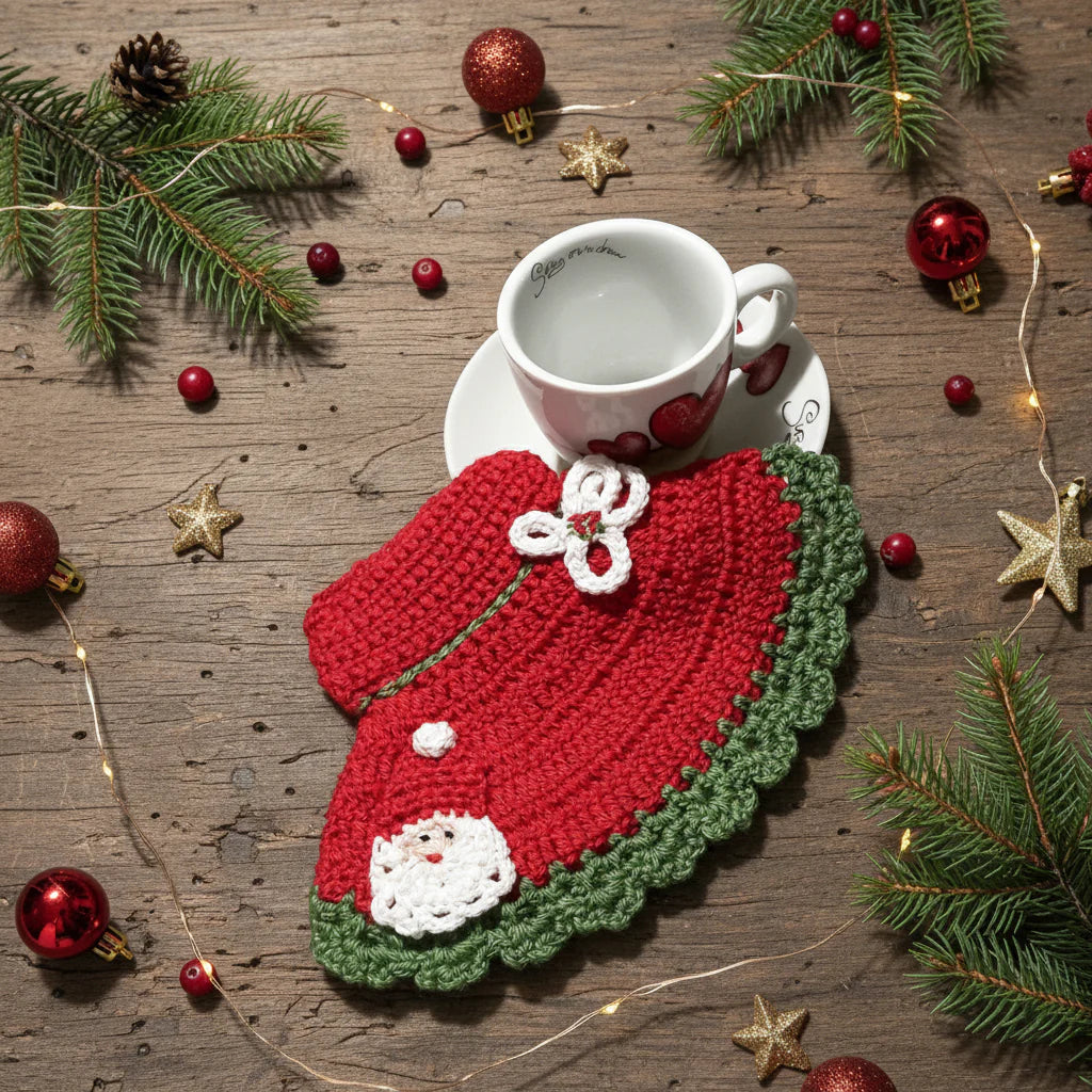 Presina cappello rosso con Babbo Natale ad uncinetto 12.5x18 cm