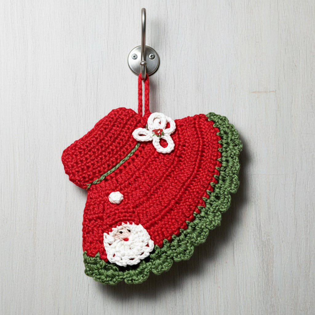 Presina cappello rosso con Babbo Natale ad uncinetto 12.5x18 cm