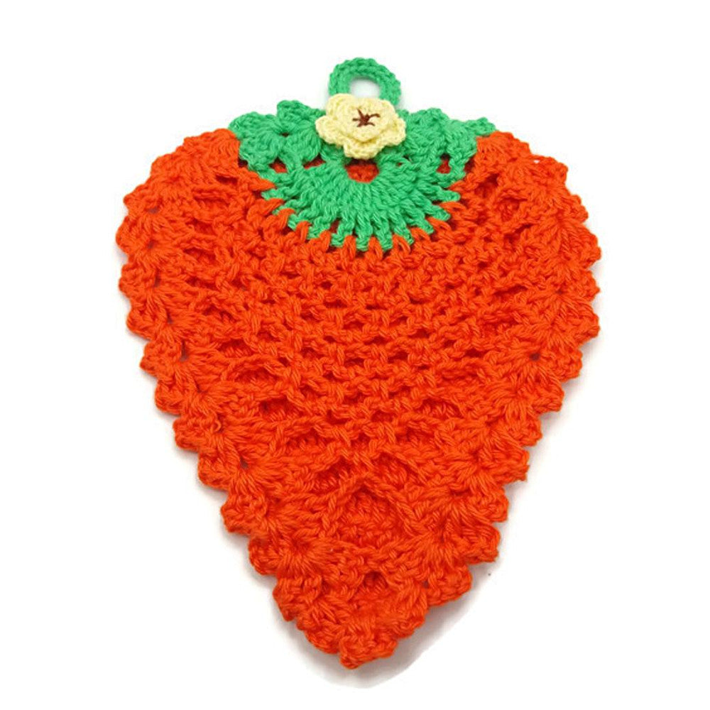 Presina carota arancione e verde ad uncinetto 12.5x16 cm