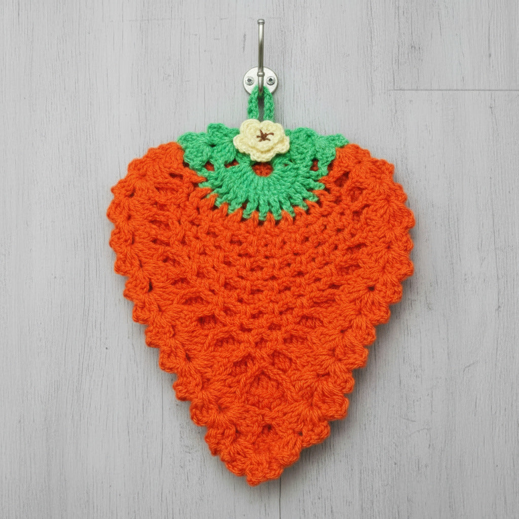 Presina carota arancione e verde ad uncinetto 12.5x16 cm