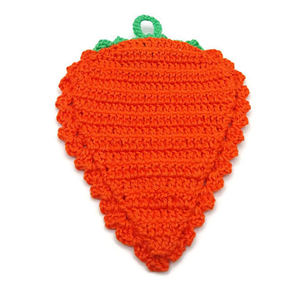 Presina carota arancione e verde ad uncinetto 12.5x16 cm