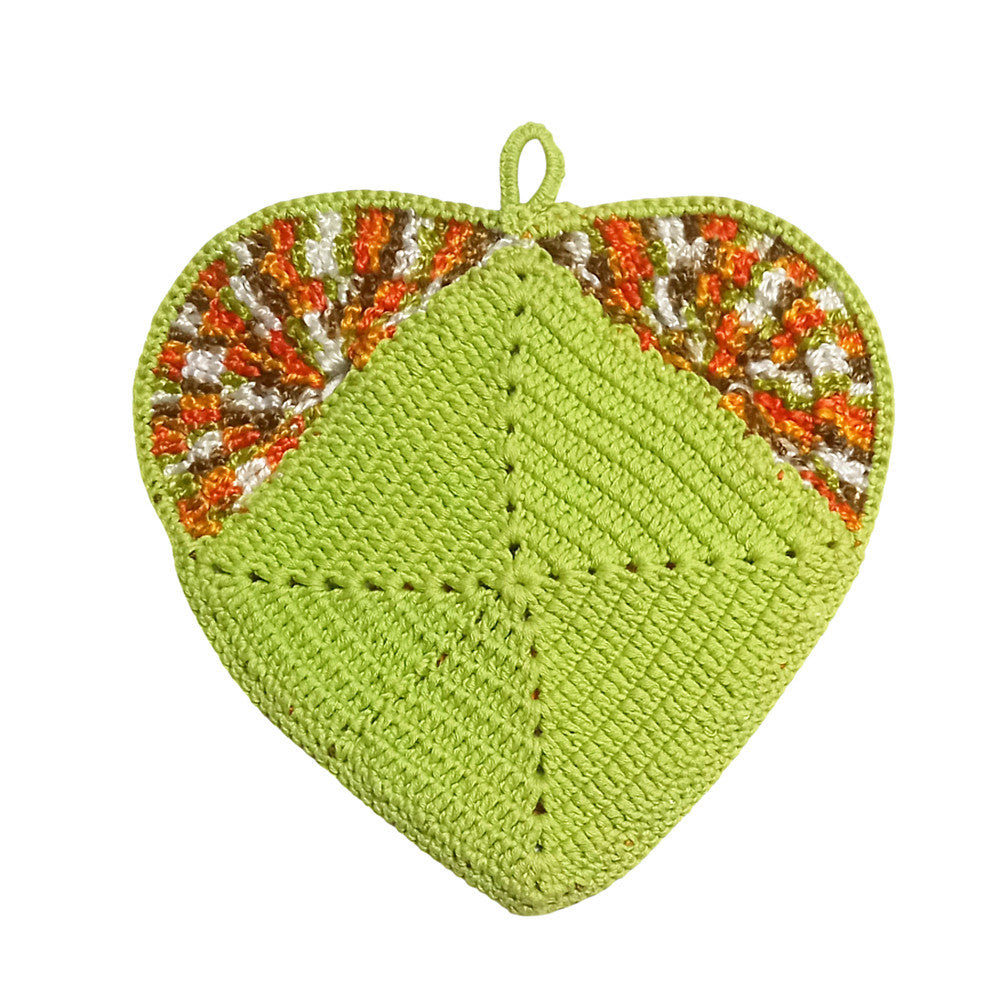 Presina colorata a forma di cuore ad uncinetto 17x18 cm