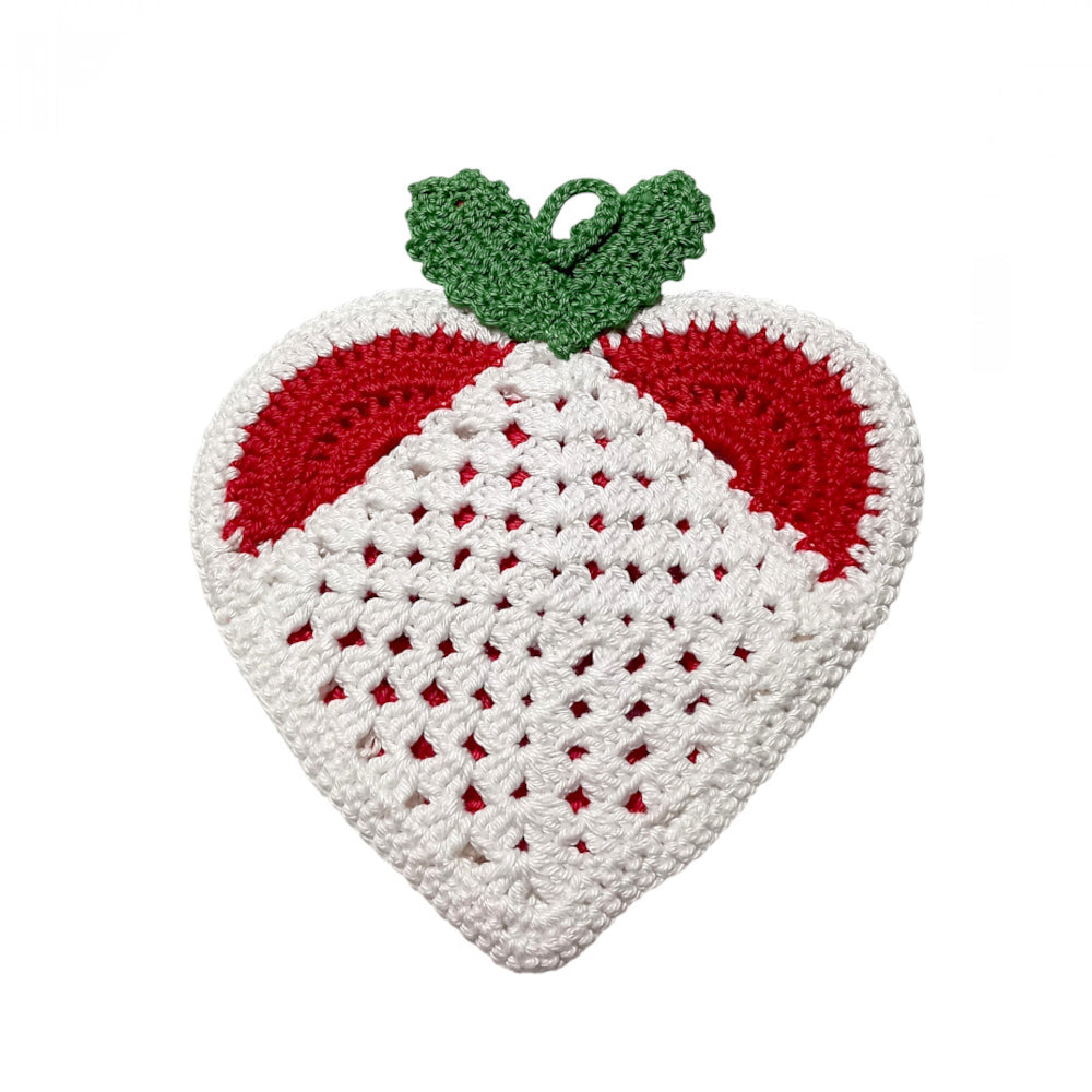 Presina cuore bianca e rossa con Babbo Natale ad uncinetto 17x19.5 cm
