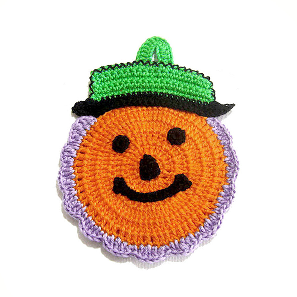 Presina di Halloween zucca arancione ad uncinetto 10.5x15 cm