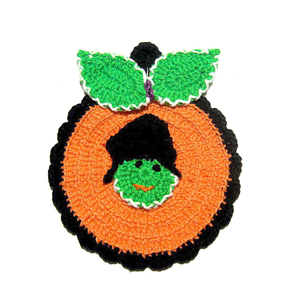 Presina di Halloween zucca con Grinch ad uncinetto 11.5x14 cm
