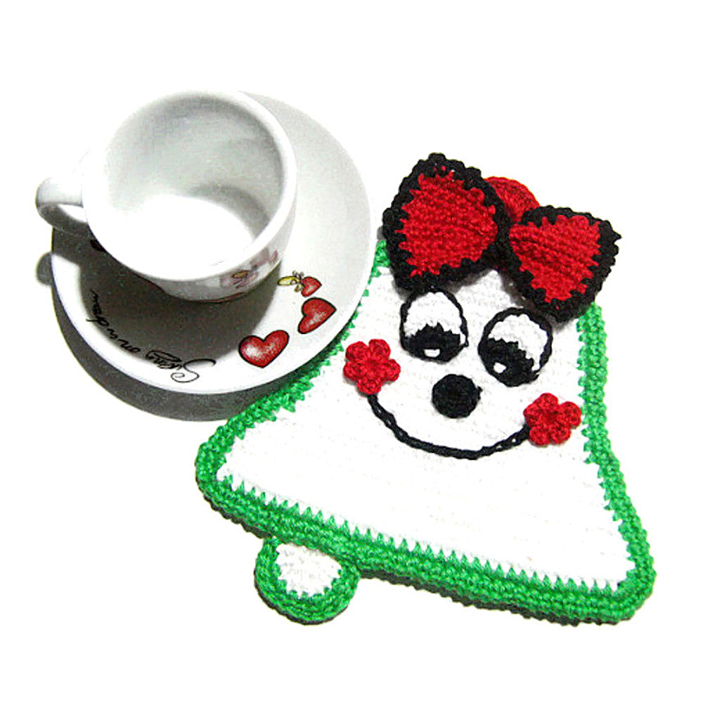 Presina di Natale Campanella con fiocco rosso ad uncinetto 15x16 cm