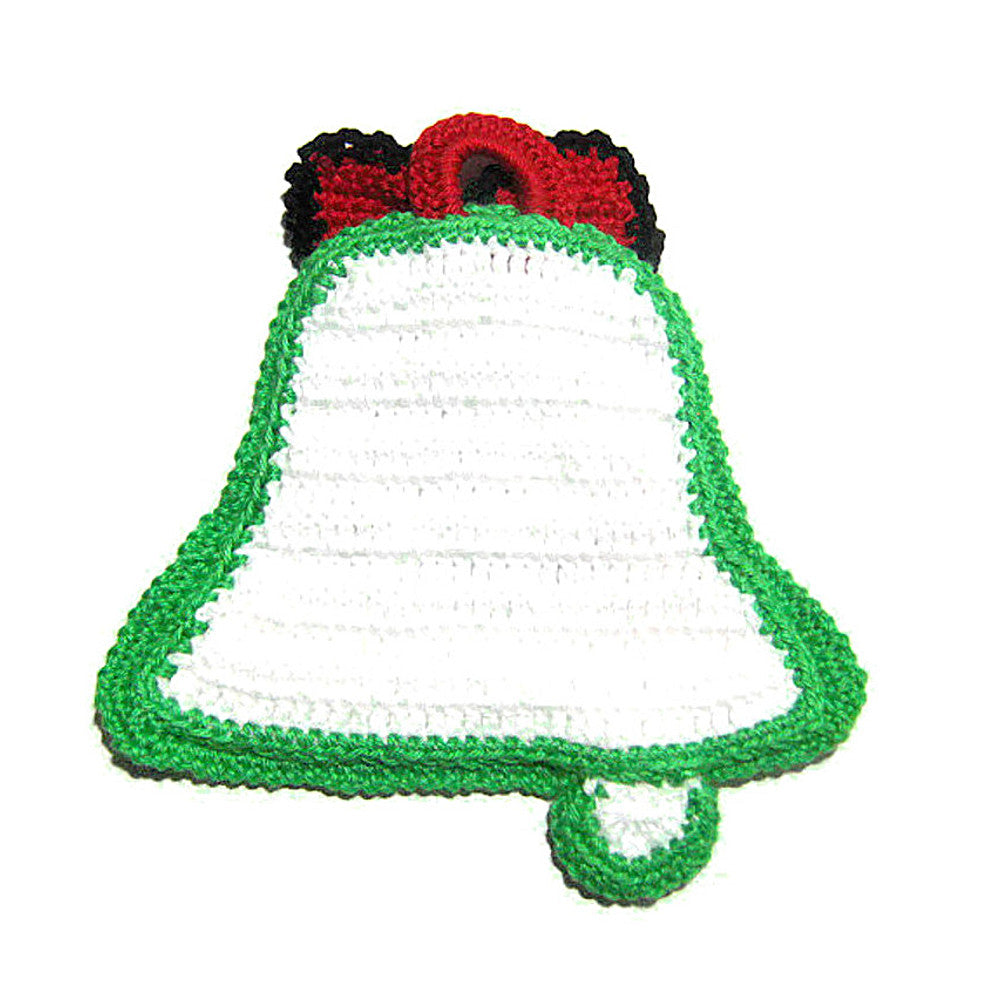 Presina di Natale Campanella con fiocco rosso ad uncinetto 15x16 cm