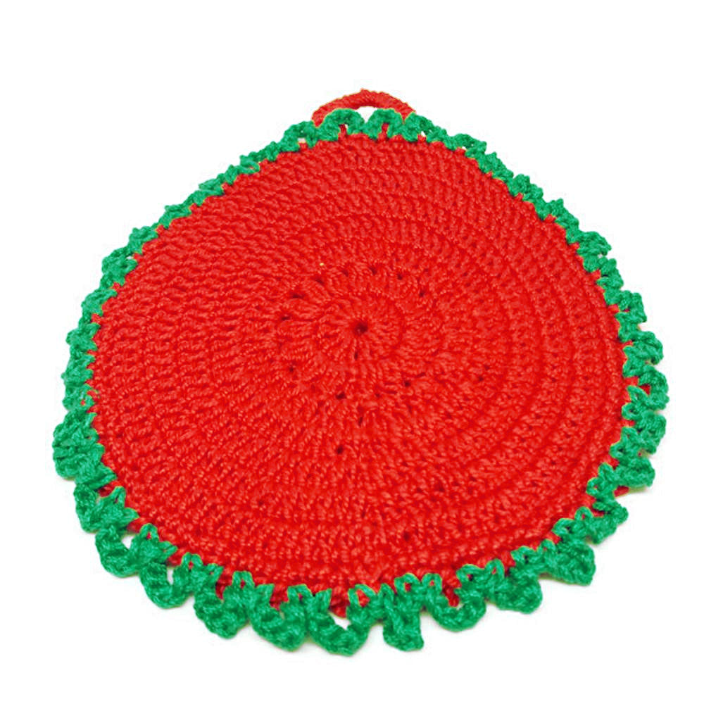Presina di Natale Rossa e Verde con fiori bianchi ad uncinetto 14 cm