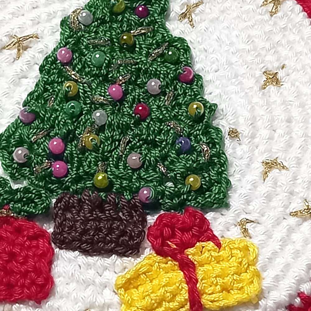 Presina di Natale bianca e rossa con alberello ad uncinetto 13.5 cm