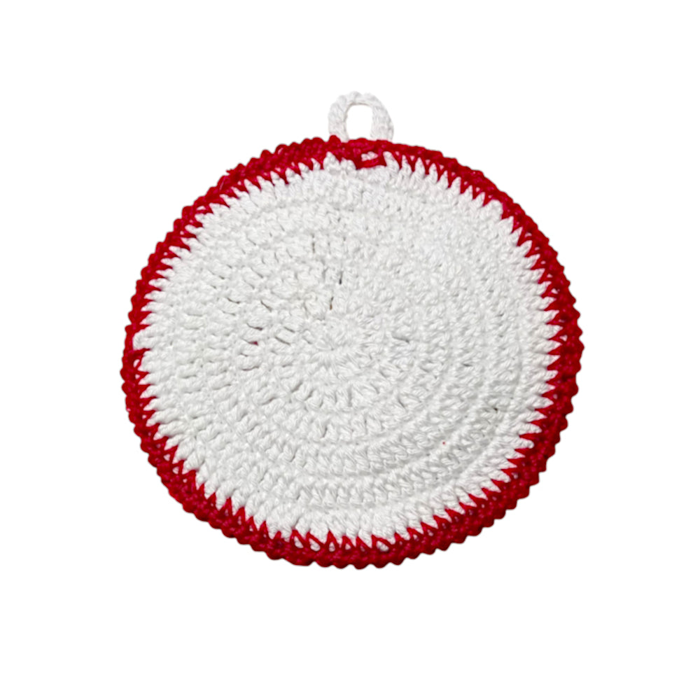 Presina di Natale bianca e rossa con alberello ad uncinetto 13.5 cm