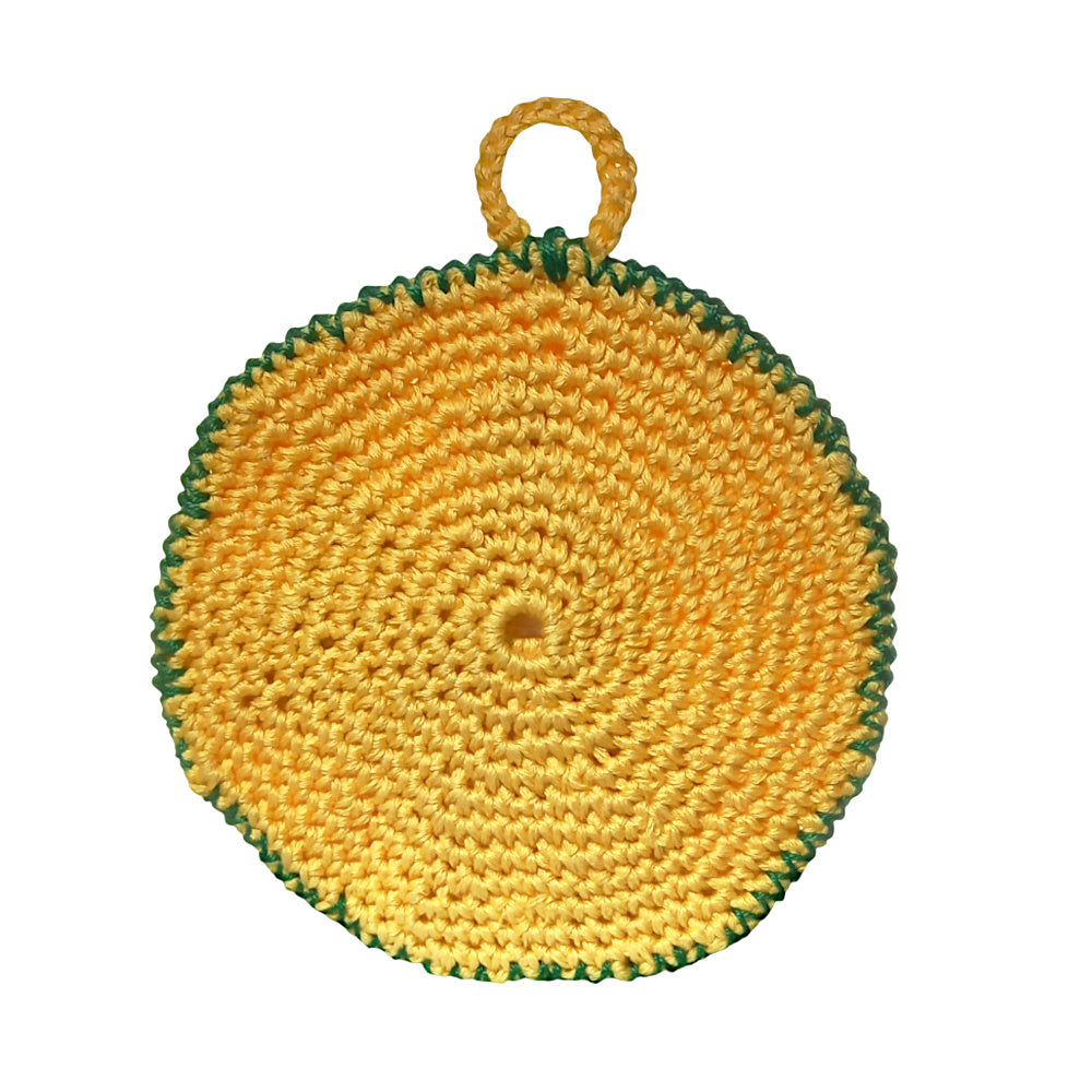 Presina di Natale gialla con candela ad uncinetto 12.5 cm