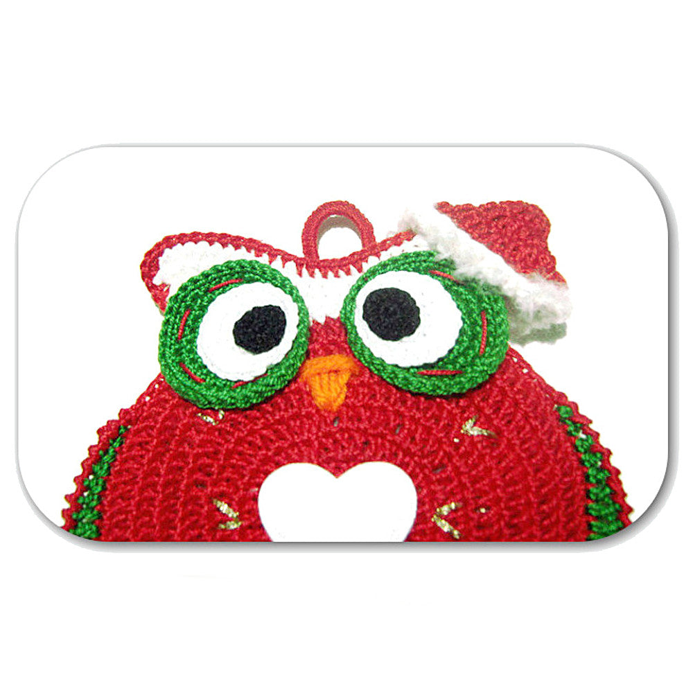 Presina di Natale gufetto rosso ad uncinetto 15x17 cm