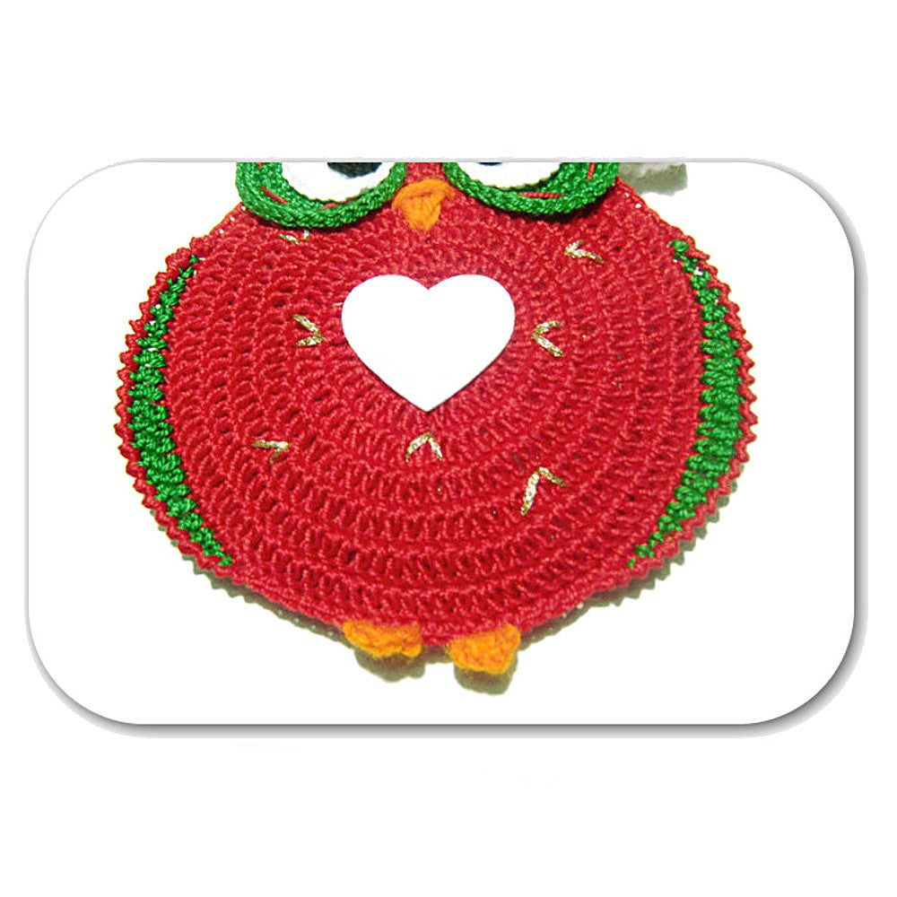 Presina di Natale gufetto rosso ad uncinetto 15x17 cm