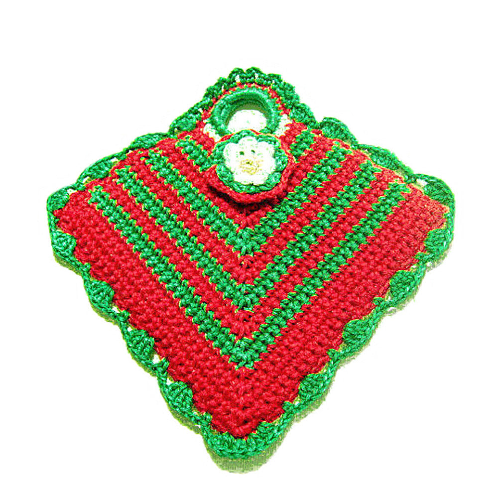 Presina di Natale rossa e verde ad uncinetto 13x15 cm