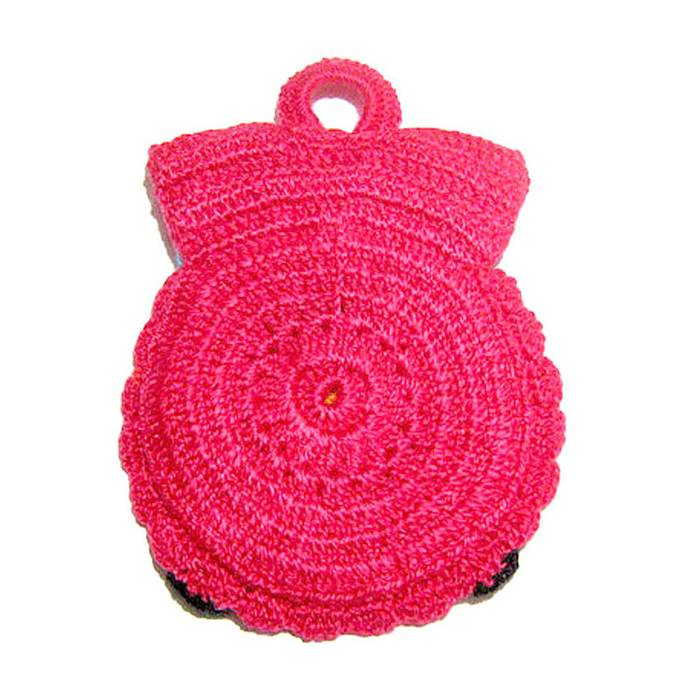 Presina fucsia a forma di gufetto ad uncinetto 13x18.5 cm