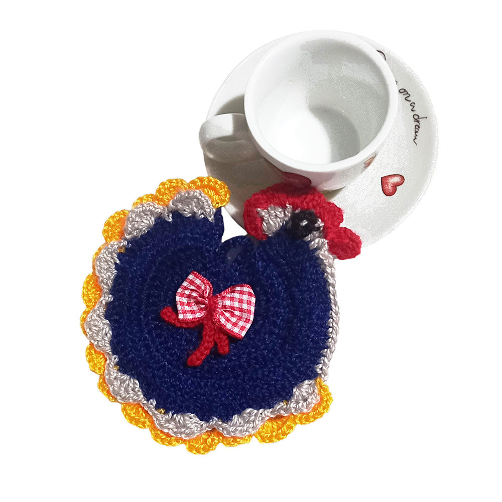 Presina gallina colorata con fiocco ad uncinetto in acrilico 13 cm