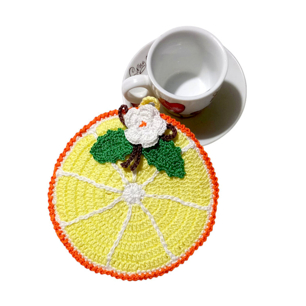 Presina gialla a forma di fetta di limone ad uncinetto 15cm