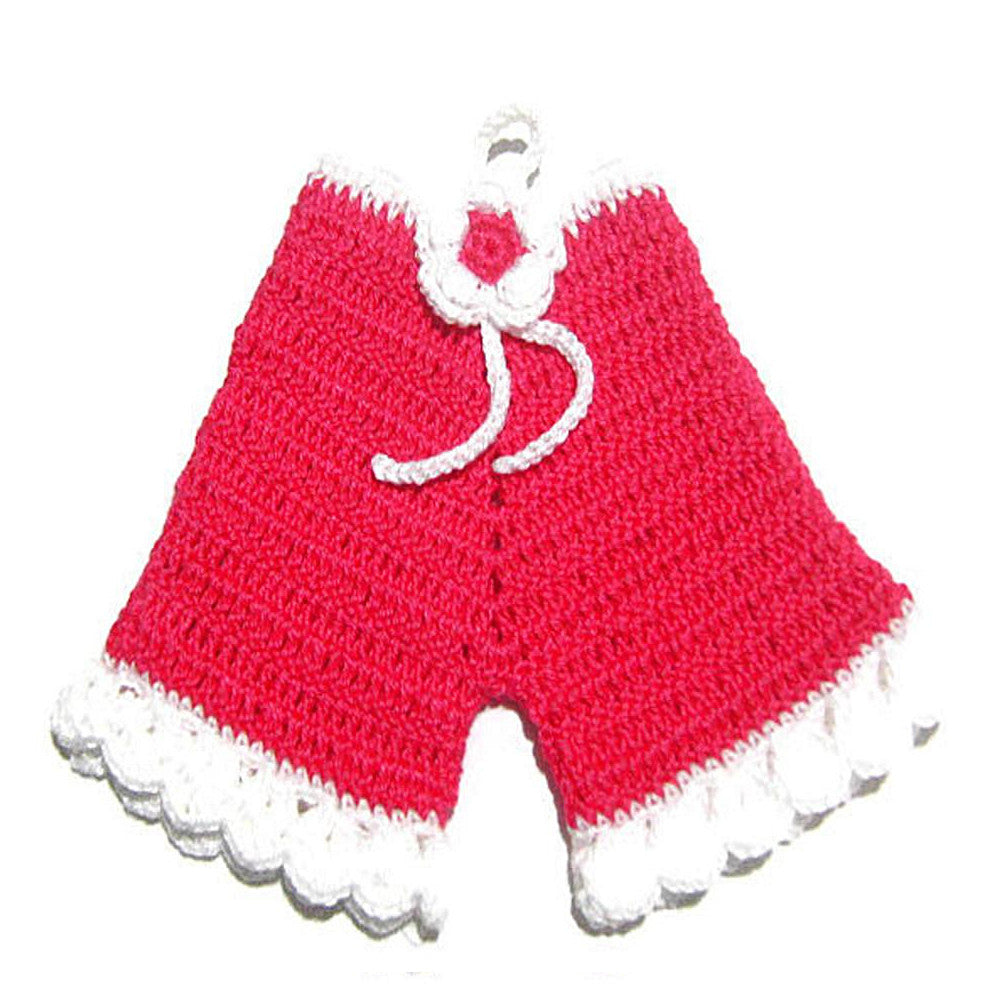 Presina pantalone fucsia e bianco ad uncinetto 12x16 cm