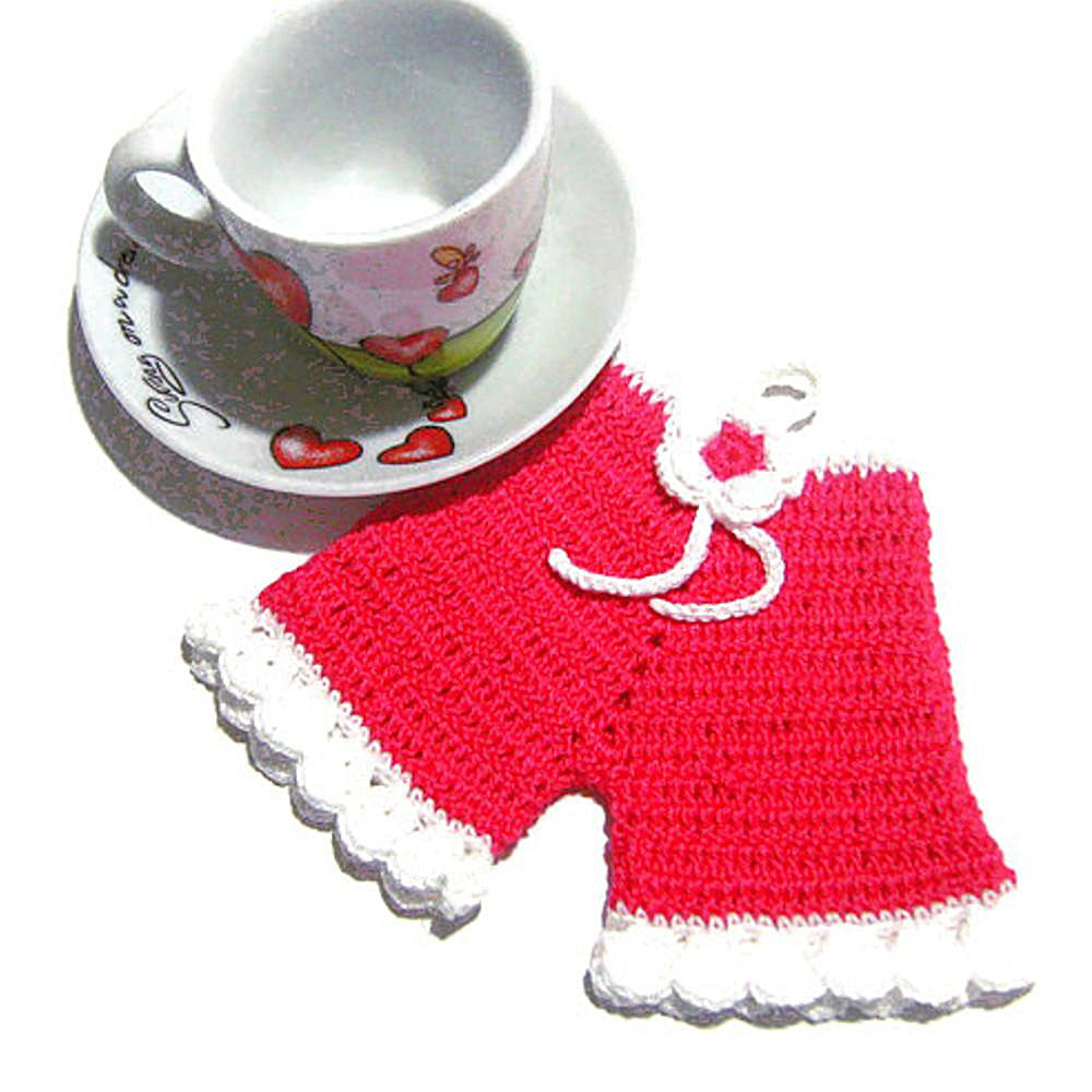 Presina pantalone fucsia e bianco ad uncinetto 12x16 cm