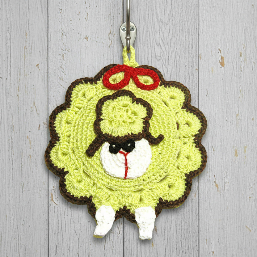 Presina pecora gialla e marrone ad uncinetto 14x16 cm