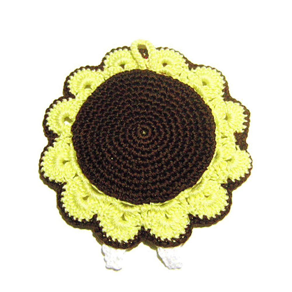 Presina pecora gialla e marrone ad uncinetto 14x16 cm