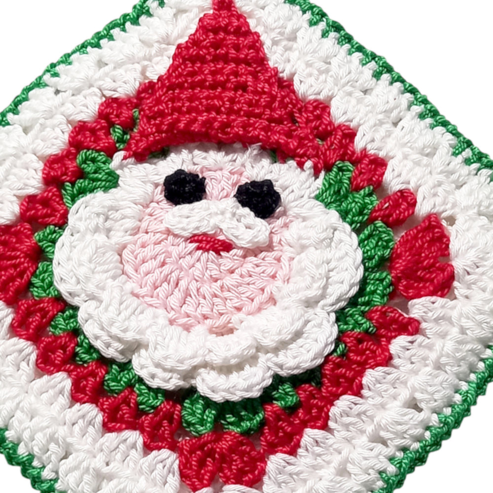 Presina quadrata Bianca con Babbo Natale ad uncinetto 18x20 cm