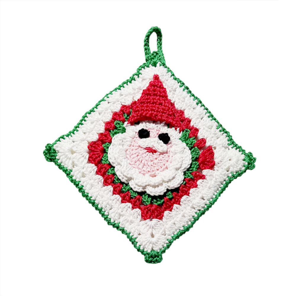 Presina quadrata Bianca con Babbo Natale ad uncinetto 18x20 cm