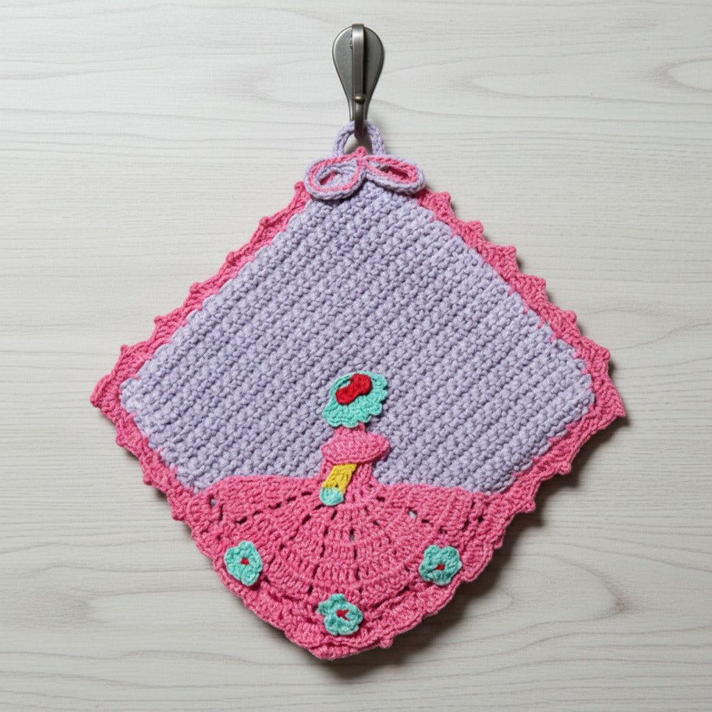 Presina rosa e lilla con damina ad uncinetto 19.5 cm