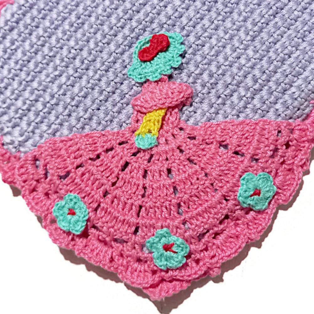 Presina rosa e lilla con damina ad uncinetto 19.5 cm