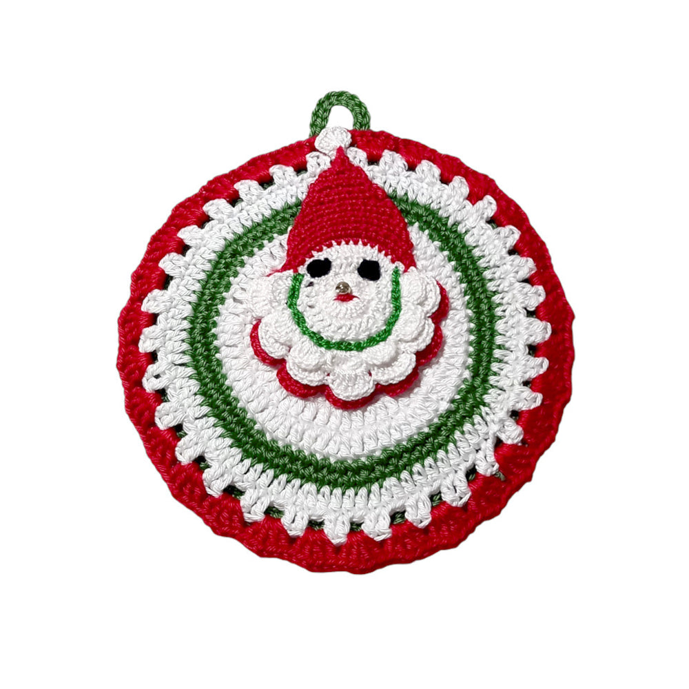 Presina rotonda bianca con Babbo Natale ad uncinetto 15x16 cm