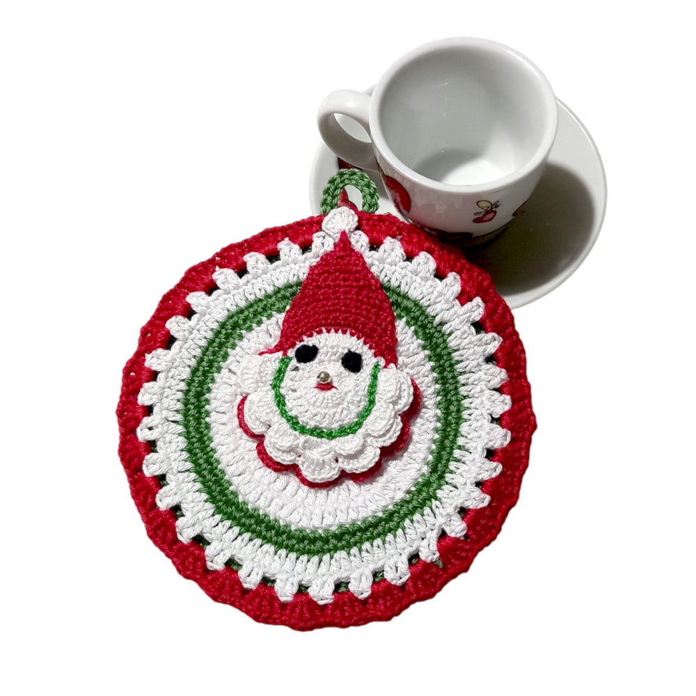 Presina rotonda bianca con Babbo Natale ad uncinetto 15x16 cm